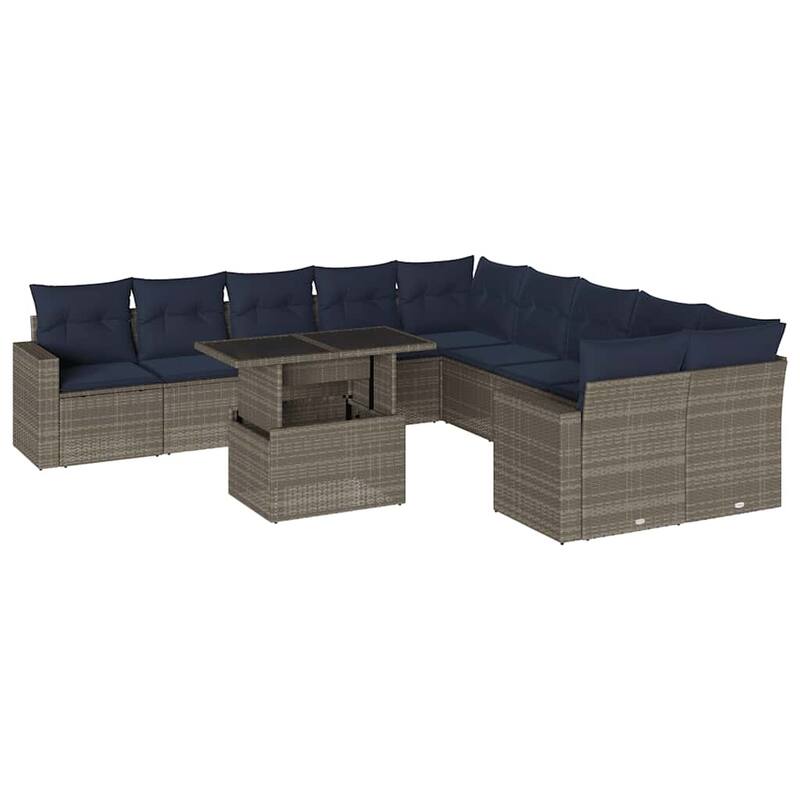 vidaXL Patio Sofa Set with Cushions and Table Outdoor 11 Piece Poly Rattan - 24.4 x 24.4 x 27.2