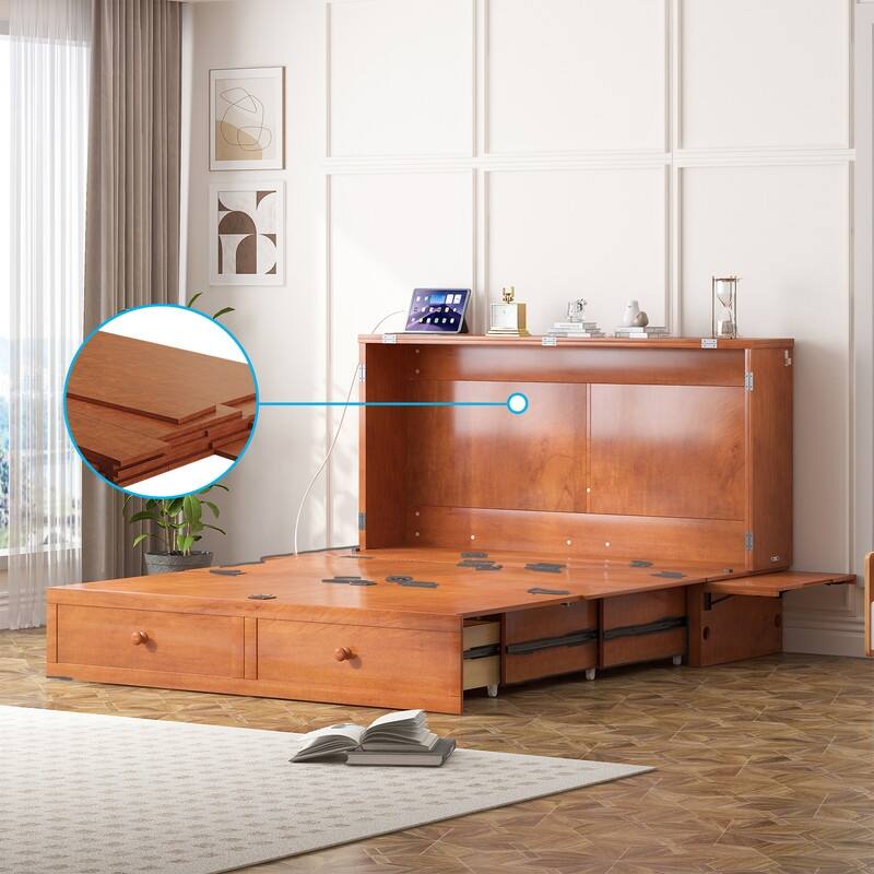 Mixoy Modern Queen Murphy Bed Chest with Mattress and USB ports