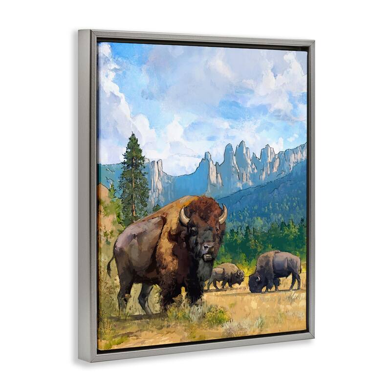 Stupell Grazing Bison Desert Abstraction Framed Floater Canvas Wall Art Design By David Owens