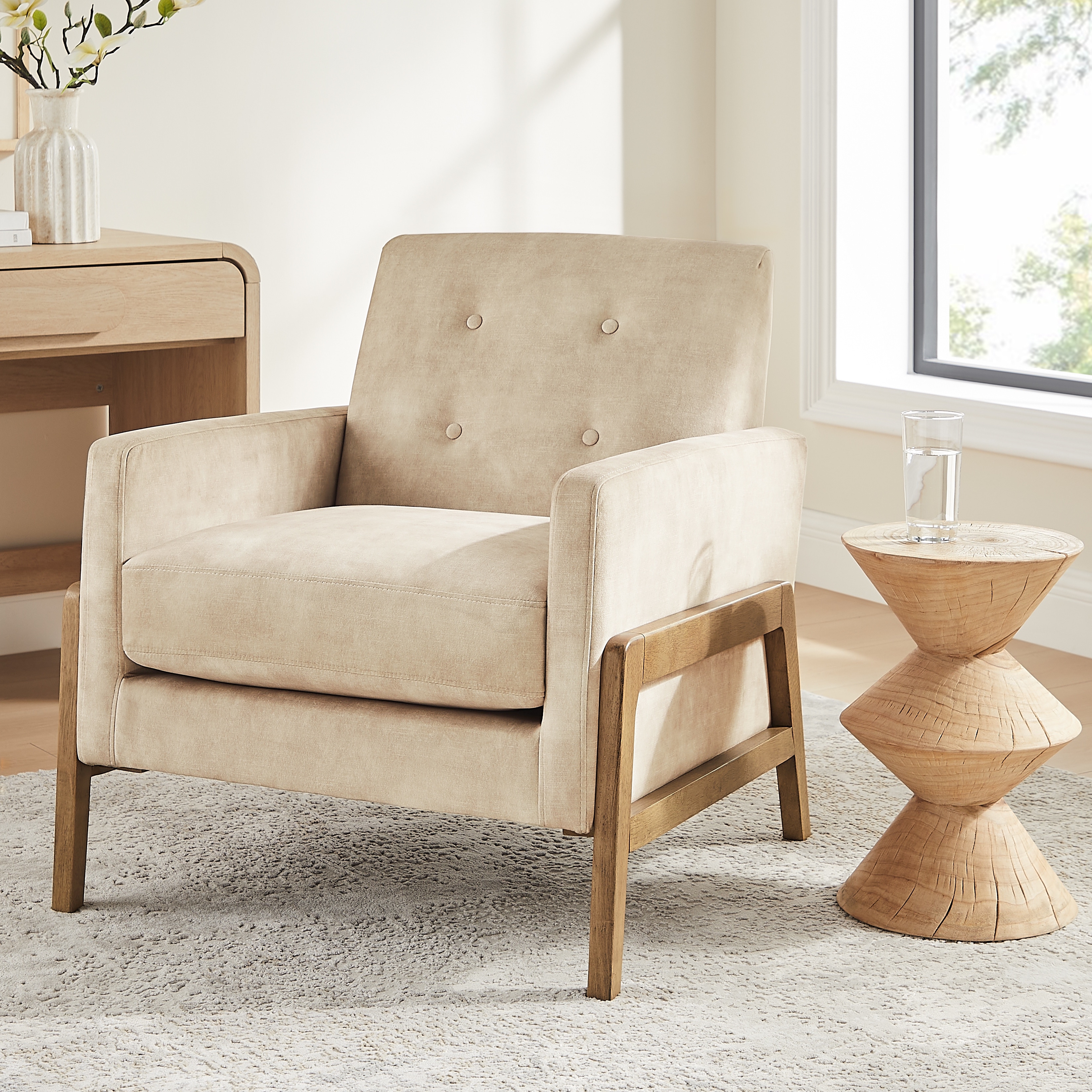 Margrate Wood Arm Tufted Back Wood Frame Accent Chair