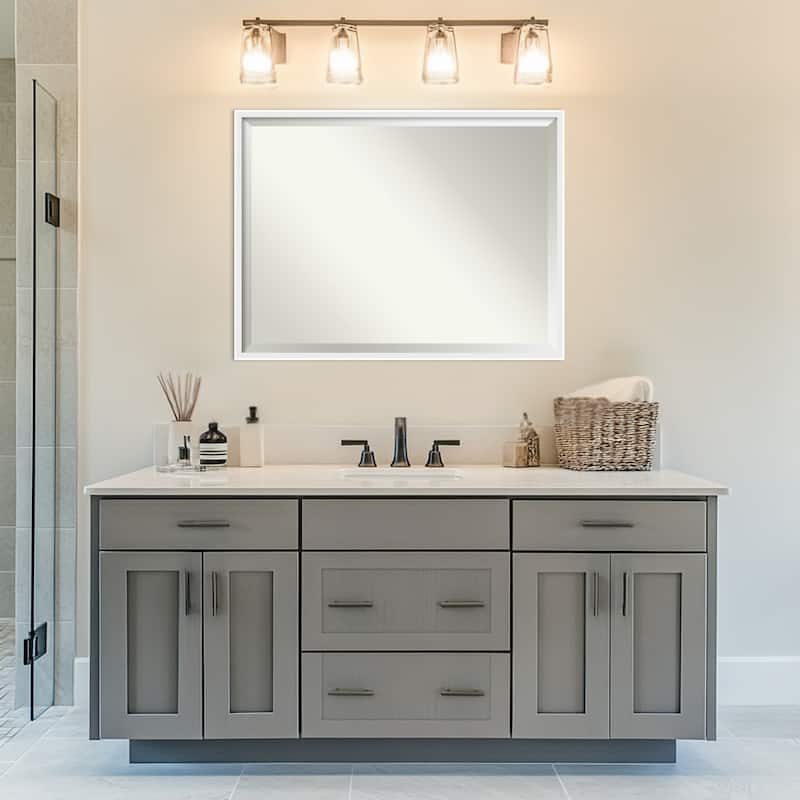 Incline Beveled Wood Framed Bathroom Vanity Wall Mirror