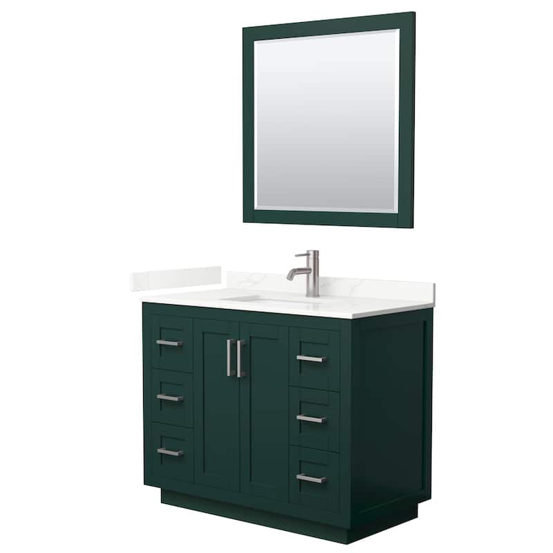 Miranda 42-inch Single Vanity, Quartz Top, 34-inch Mirror - Green, Nickel Trim, Giotto Quartz Top