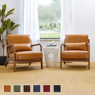 Glitzhome Set of 2 30.75"H Mid-Century Modern PU Leather Accent Chairs with Cushion - 25.75"W x 33.75"D x 30.75"H