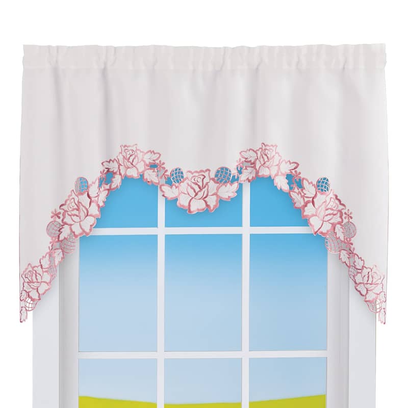 Lattice Embroidered Rose Elegant Window Swag Valance - 7.250 x 6.000 x 1.500