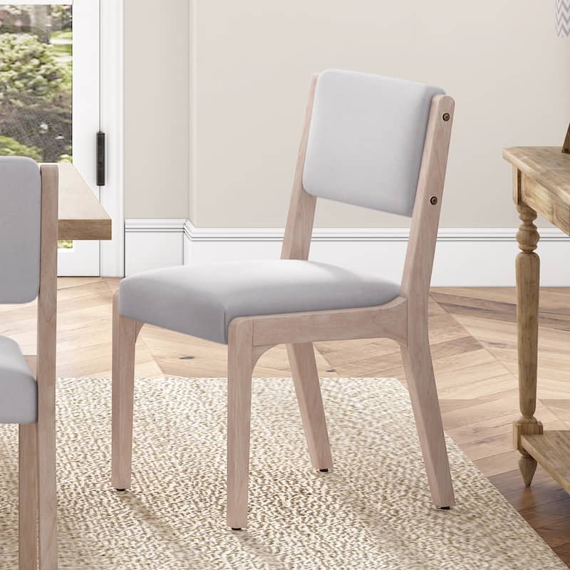 Wooden Dining Chairs Set of 2, Modern Fabric Upholstered Kitchen Side Chairs, Farmhouse Dining Room Accent Chair - Beige,Wood