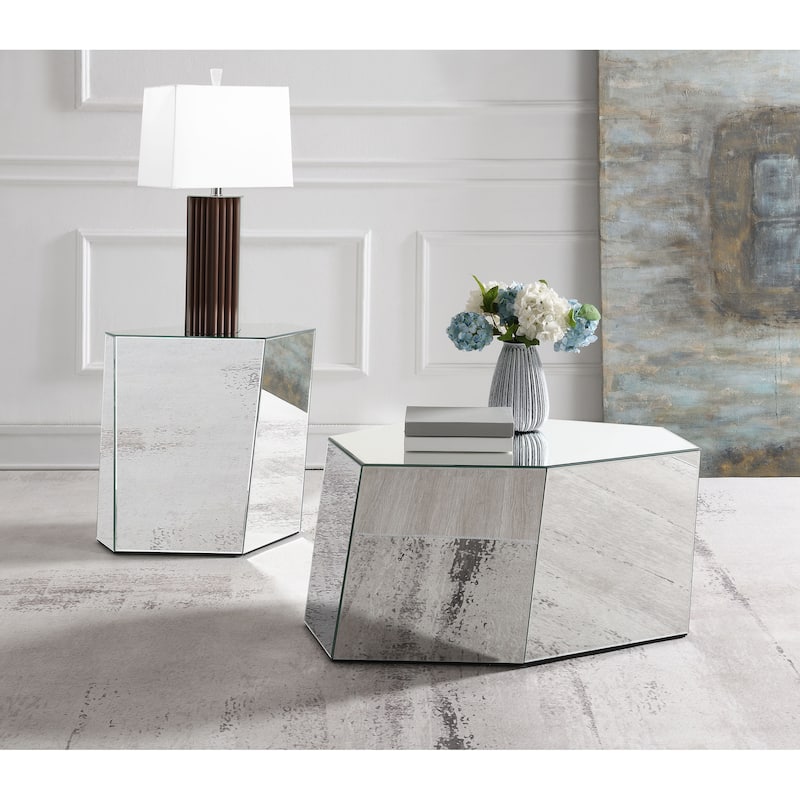Capella Mirrored Abstract Geometric Coffee Table Silver