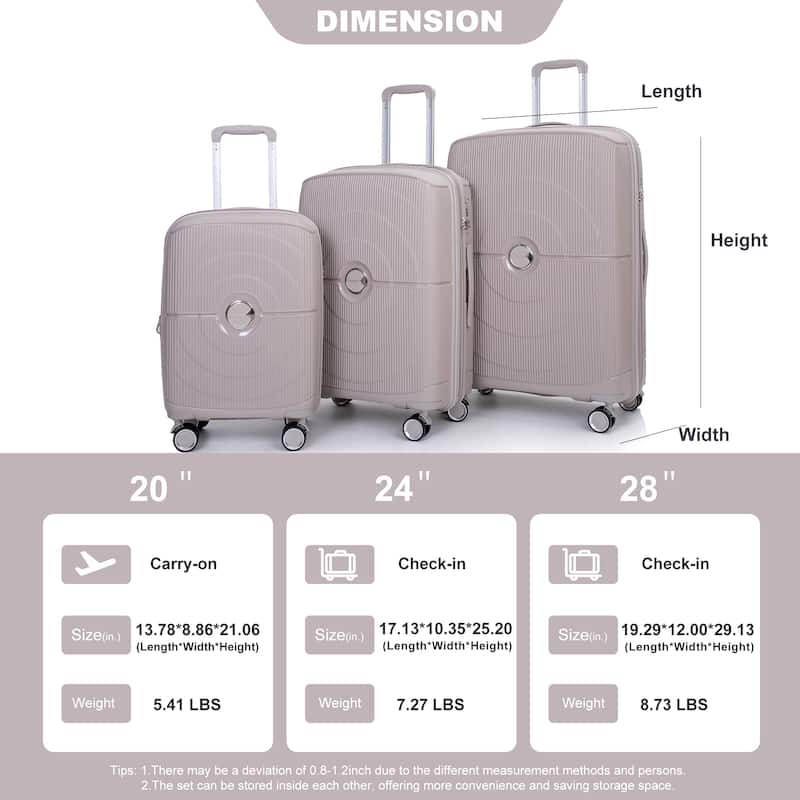 Expandable Hardshell Suitcase Double Spinner Wheels PP Luggage Sets with TSA Lock,3-Piece Set (20/24/28)