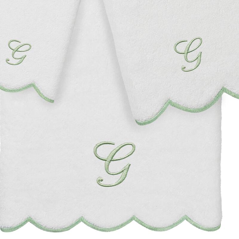 Authentic Hotel and Spa 100% Turkish Cotton Green ADORNIA Scallop Personalized 3 Piece Towel Set - 3 Piece Set