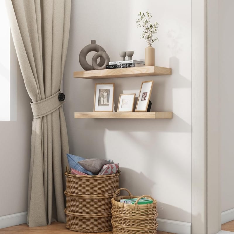 24 Inch Black Floating Shelves for Wall, Solid Wood Wall Shelves Set - 24 Inch