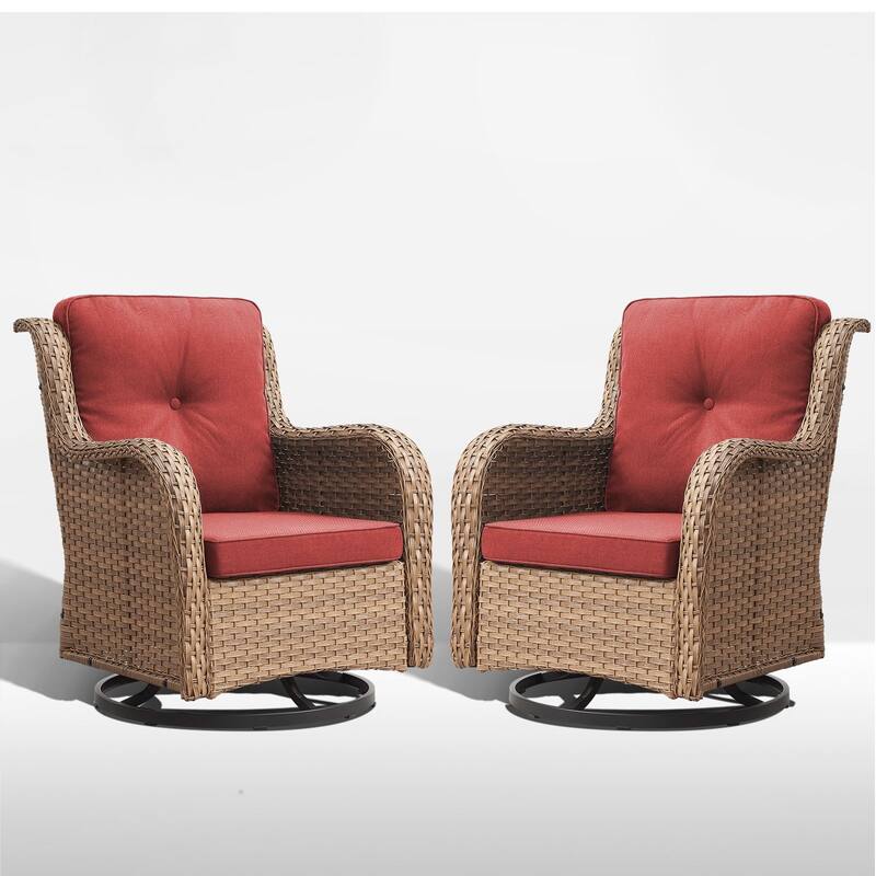 ArcoBay Wicker PE Rattan Outdoor Patio Swivel Glider Chairs with 4'' Olefin Cushions (2-Pack)