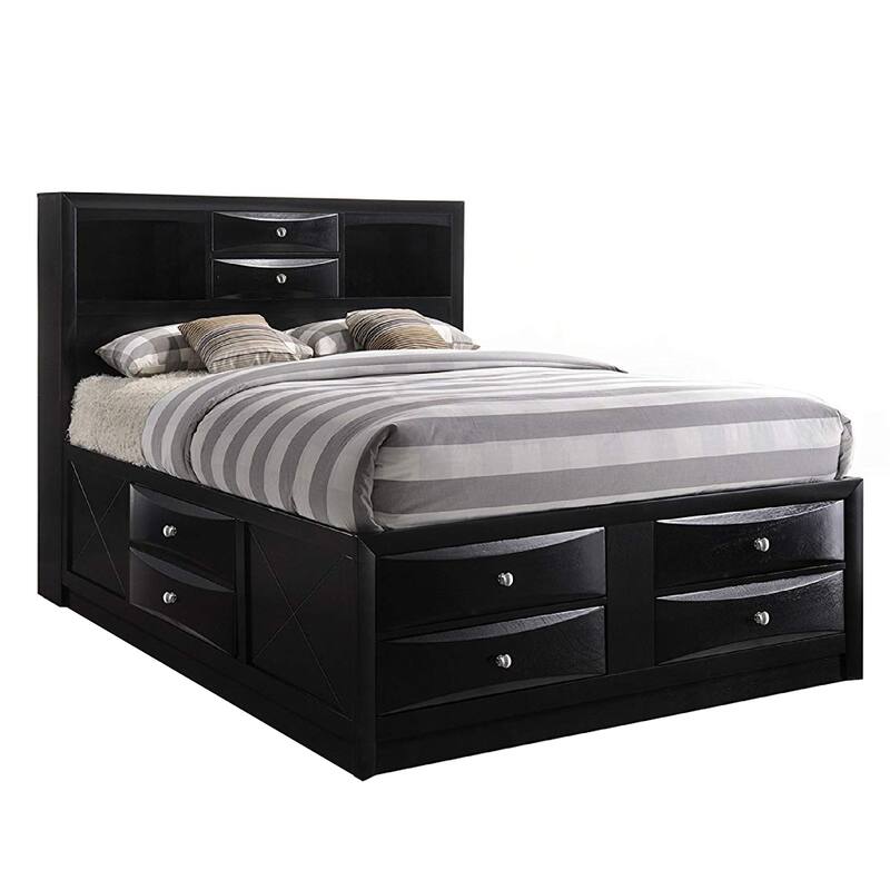Contemporary Style Queen Size Wooden Storage Bed with Eight Spacious Drawers, Black