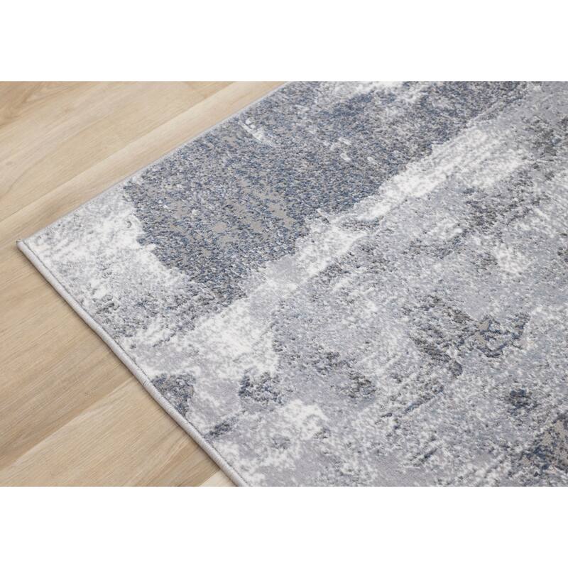 Emmett Collection - Sleek Soft Low-Pile Grey White Distressed Area Rug