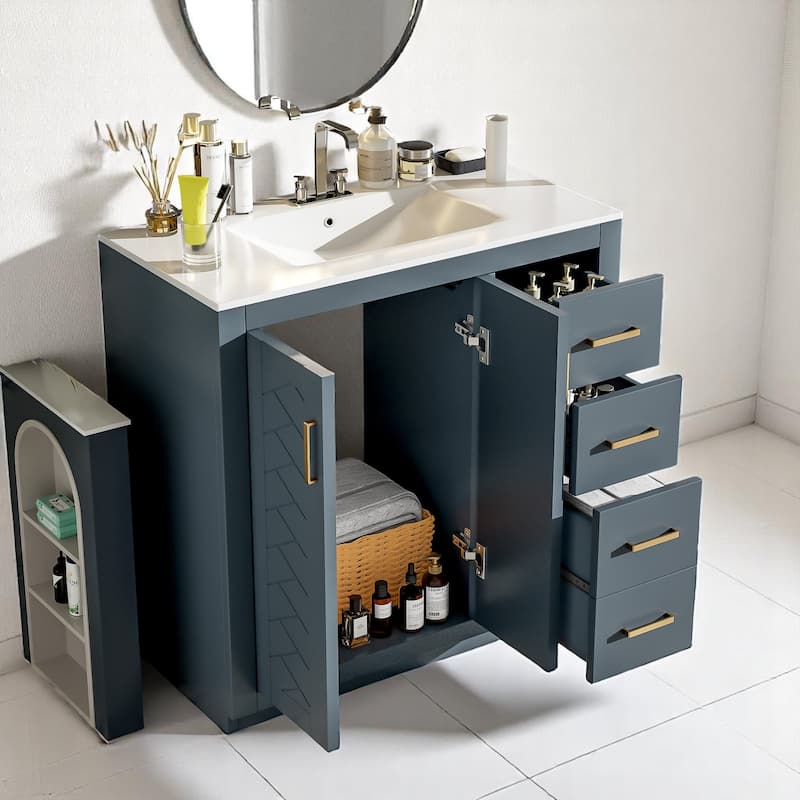 Modern 36 Inch Bathroom Vanity Set with Undermount Sink, Solid Wood Frame, 3 Drawers, and Concealed Cabinet