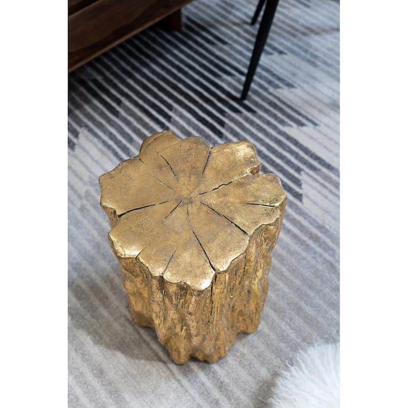 GDFStudio Evelyn Bardot Unique 20" Tree Trunk Accent Stool in Antique Gold with Hand-Crafted Texture - 13.5" W x 13" D x 20" H