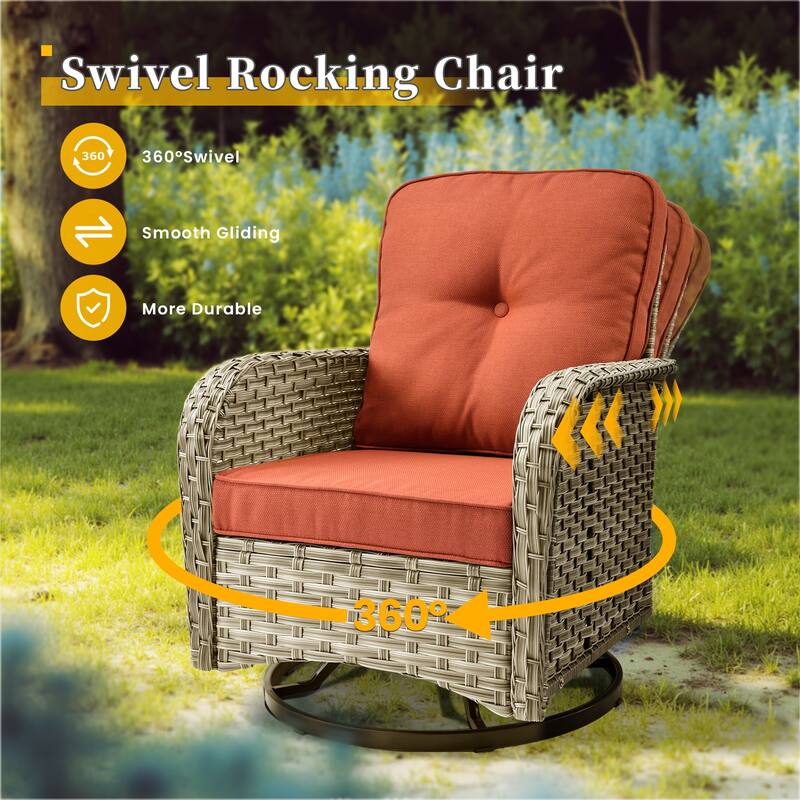 HOOOWOOO 3-piece Outdoor Patio Wicker Rattan High Back Swivel Chair Set