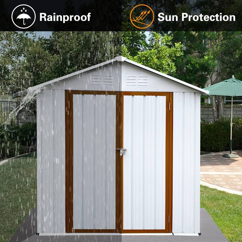 6x4 Ft Outdoor Storage Shed, Outdoor Storage Cabinet, Tool Shed with Lockable Door, Garbage Can, Metal Shed