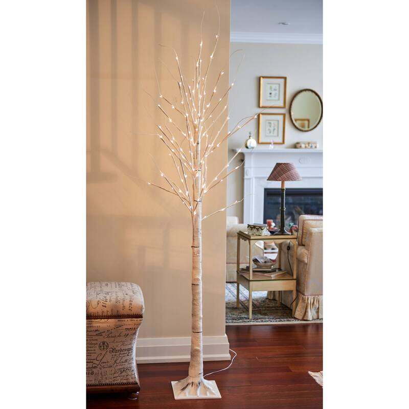 6.75' Pencil Birch Artificial Christmas Tree Warm White LED Lights - 6.5 Foot
