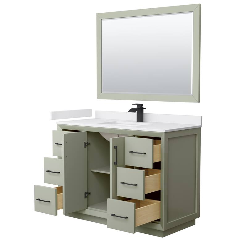 Strada 48-Inch Single Vanity Set, Cultured Marble Top, 46-Inch Mirror