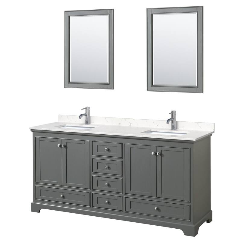 Wyndham Collection Deborah 72" Free Standing Double Basin Vanity Set - Dark Gray / Carrara Cultured Marble Top / Polished