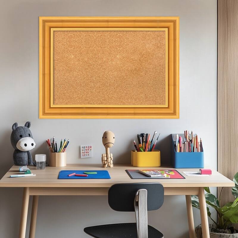 Sierra Gold Wood Framed Cork Board - Bulletin Board, Organization Board, Pin Board