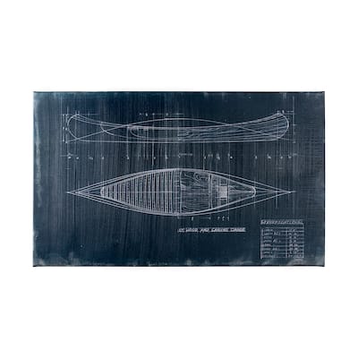 Canoe Blueprint (50 x 30) Canvas Art Print