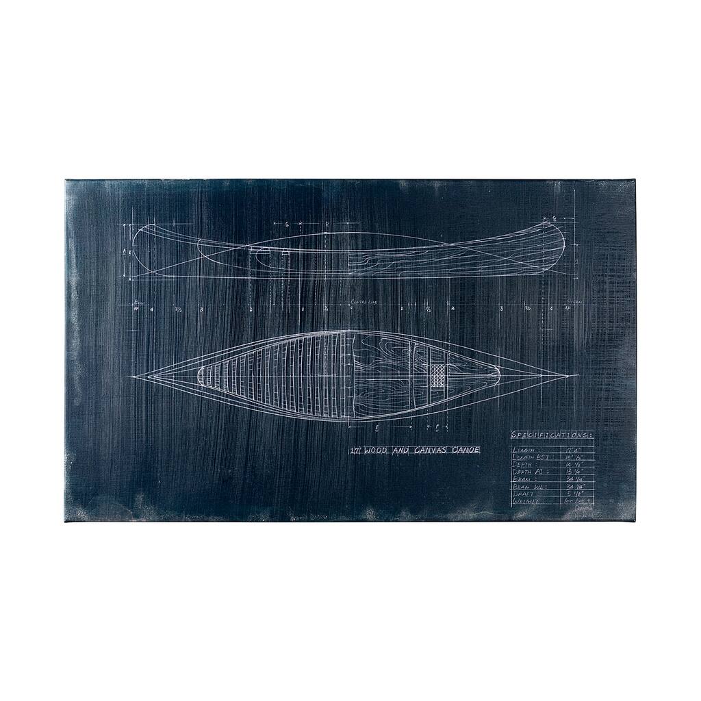 Canoe Blueprint (50 x 30) Canvas Art Print