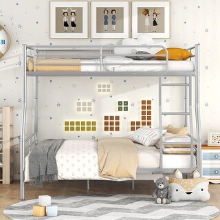 Full Over Queen Bunk Bed with Ladder and Full-Length Guardrail on Top ...