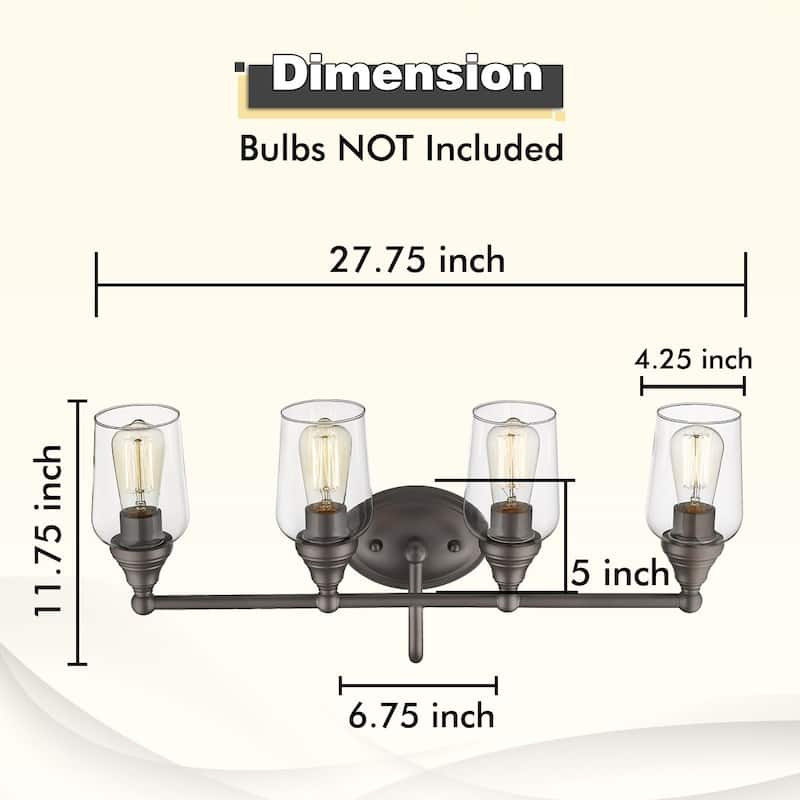 4-Light Bathroom Vanity Lighting Fixture Wall Sconces, Clear Glass