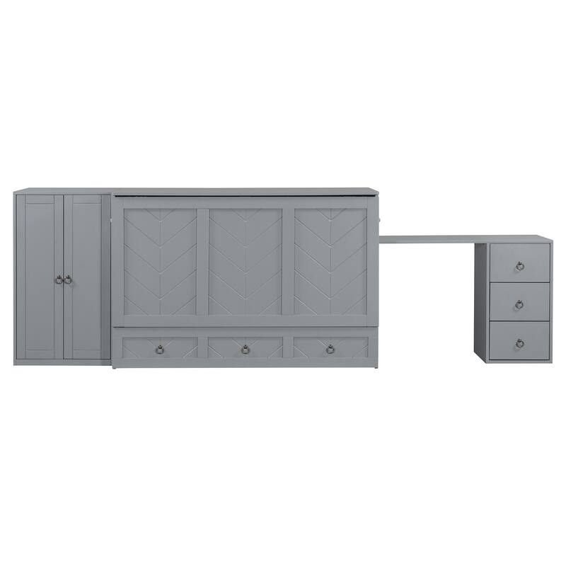 Multifunctional Queen Murphy Bed with USB, Wardrobe, and Desk - Cabinet Bed with Ample Storage