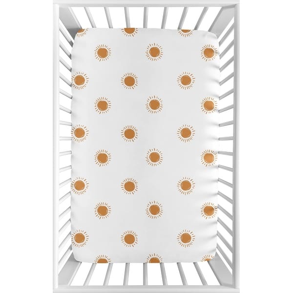 slide 2 of 6, Baby Fitted Mini Portable Crib Sheet Orange and White Boho Sun Portable Crib Pack Play Retro Bohemian Minimalist Gender Neutral