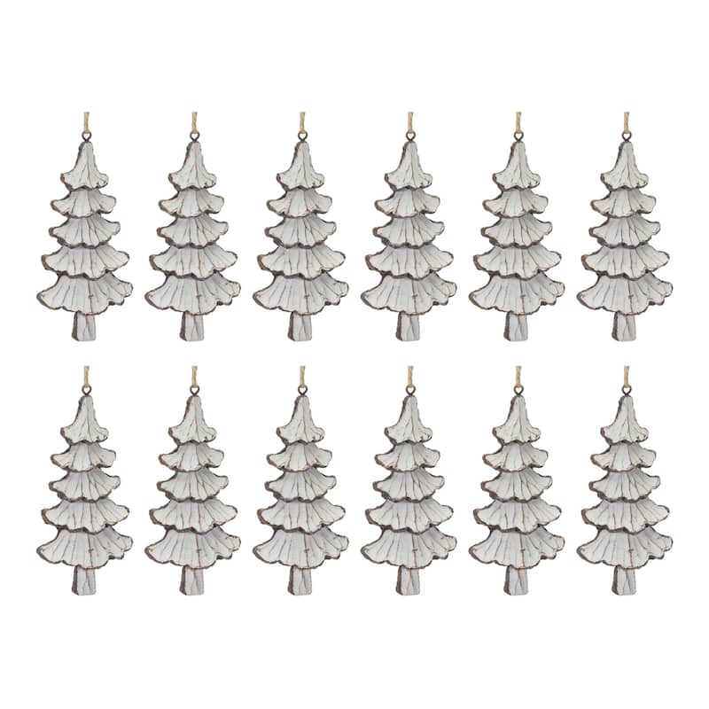 Carved Pine Tree Christmas Ornaments - 5" - 12ct
