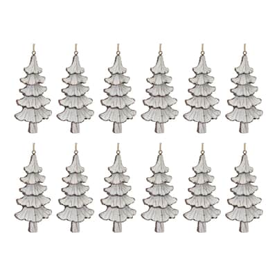Carved Pine Tree Christmas Ornaments - 5" - 12ct
