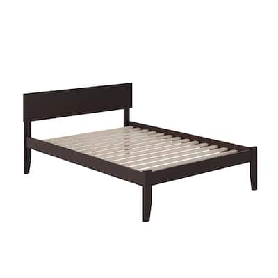 Full Size Platform Bed - Espresso Finish, Modern Design, Low Profile Headboard, Open Footboard