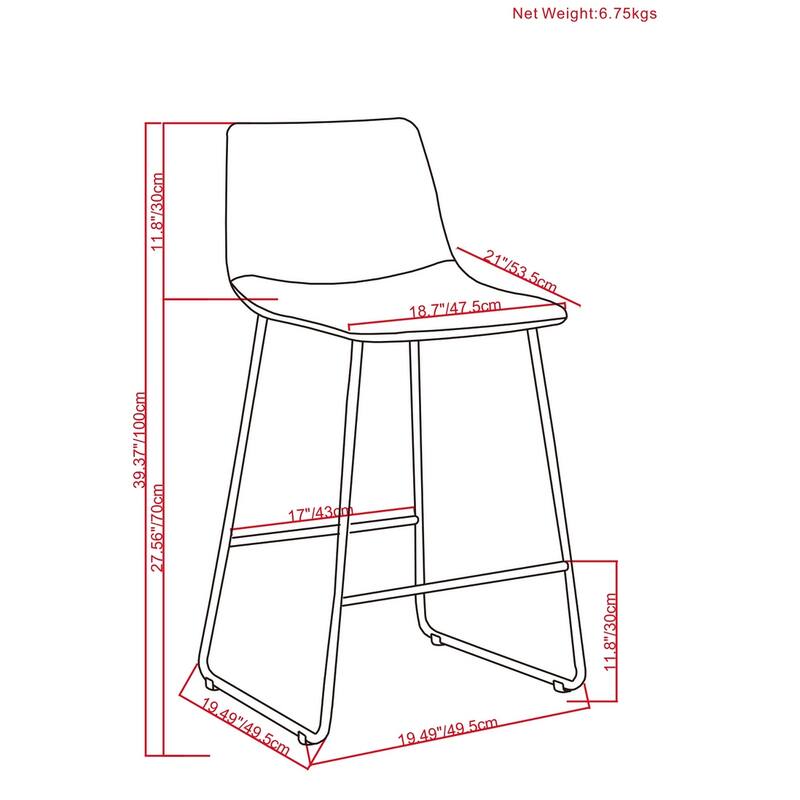 WYNDENHALL Adrienne Mid Century Modern Bar Stool (Set of 2) - 21.53" D x 19.49" W x 39.37"H