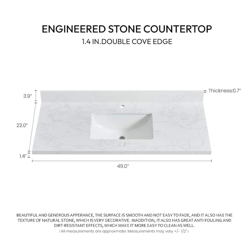 Malaga Composite Stone Vanity Top with White Rectangular Sink