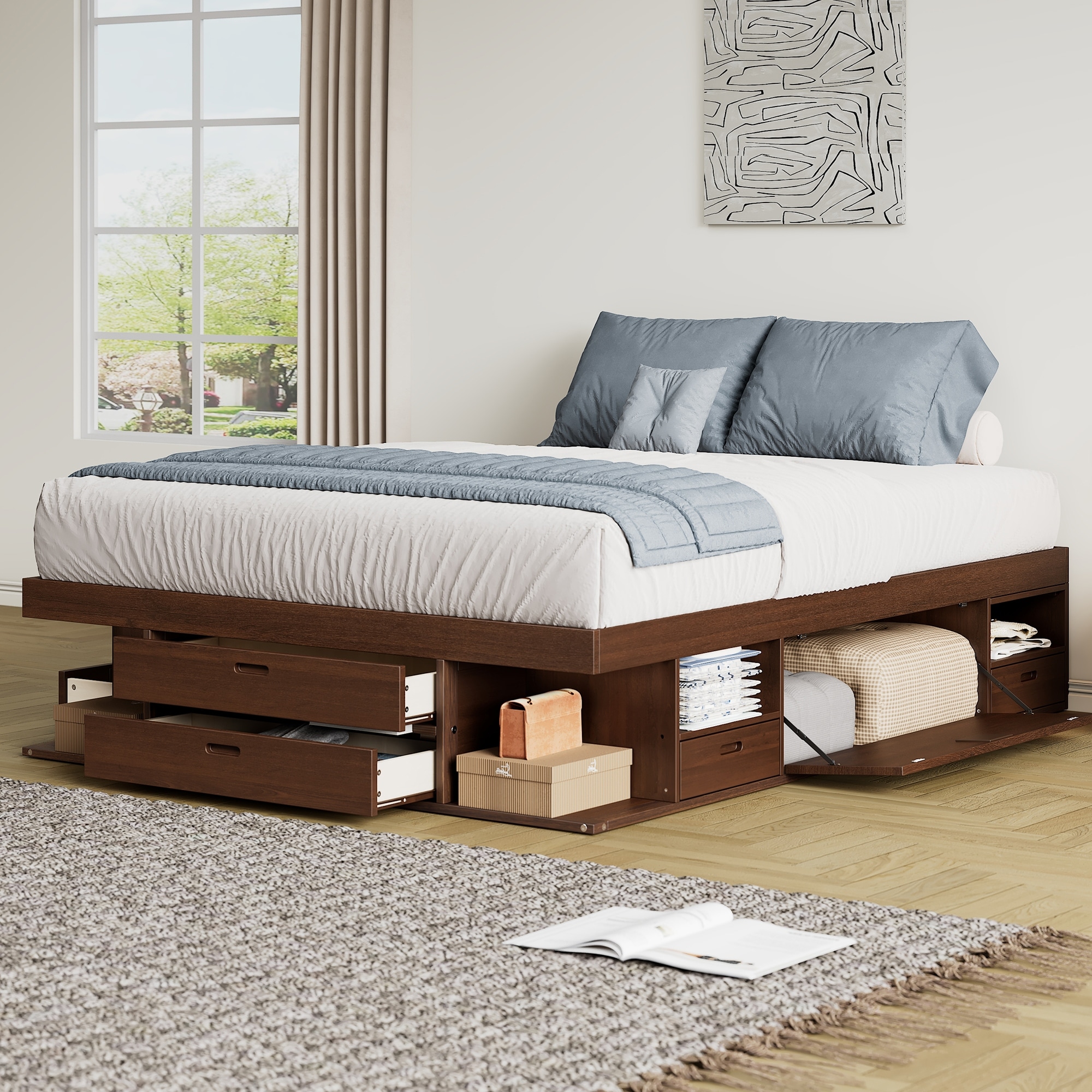 ベッドフレーム 160cm bed frame with drawers Amazon.com: coucheta Queen Frame with 4 Storage Drawers,Grey Queen