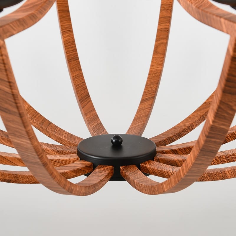 Modern Farmhouse Chandelier Candle Style Retro Wood Grain Chandelier