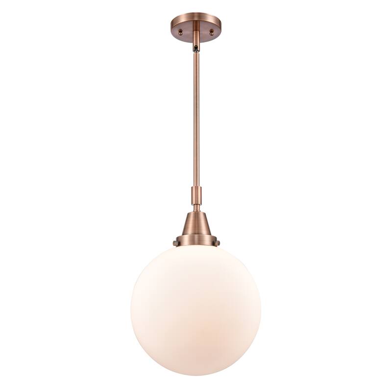 Innovations Lighting Downtown Urban - Caden Beacon - 1 Light 10" Stem Hung Mini Pendant - Antique Copper/Matte White Shade