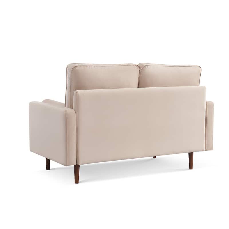 HomeRoots 57" Beige And Dark Brown Velvet Loveseat and Toss Pillows - 57.00 in. x 37.00 in. x 32.00 in.