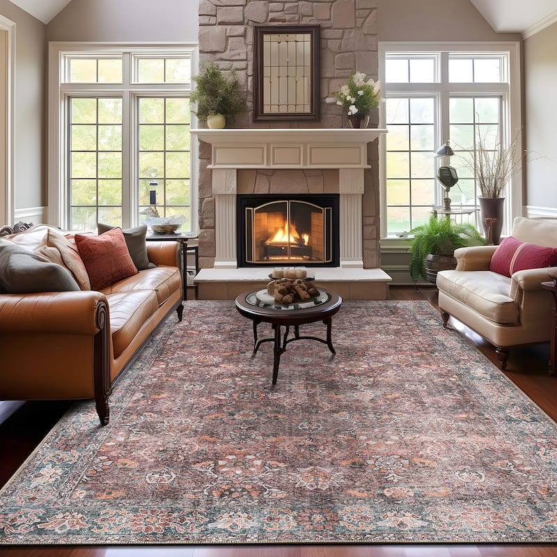 World Rug Gallery Transitional Bordered Vintage Machine Washable Non Slip Area Rug - 9' x 12' - Multi - Rectangle