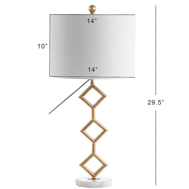 Cecile 29.5" Modern Gilt Metal with Marble Base LED Table Lamp, Gold/White by JONATHAN Y