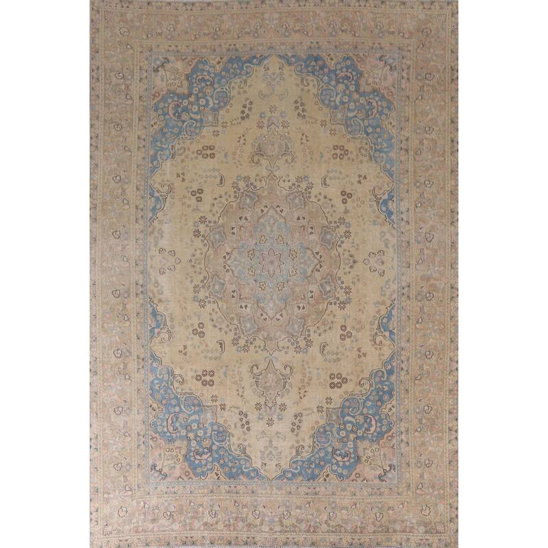 Hand Knotted Oriental 100% Wool Carpet Traditional Floral Yellow & Gold Mashad Area Rug - 11' 11'' X 9' 5''