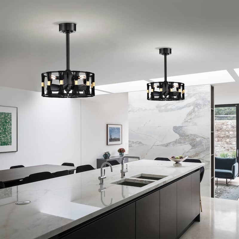 Matte Black and Gold 16 Inch Modern Fandelier