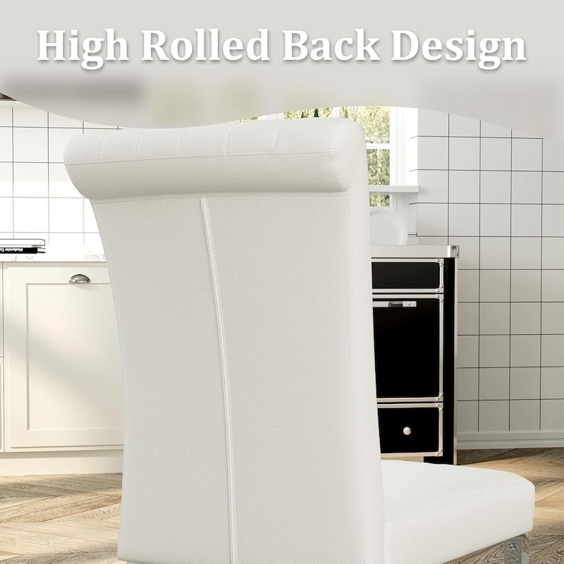 Luxury PU Leather Parsons Dining Chairs Side Chairs with Rolled Back and Stainless Steel Legs