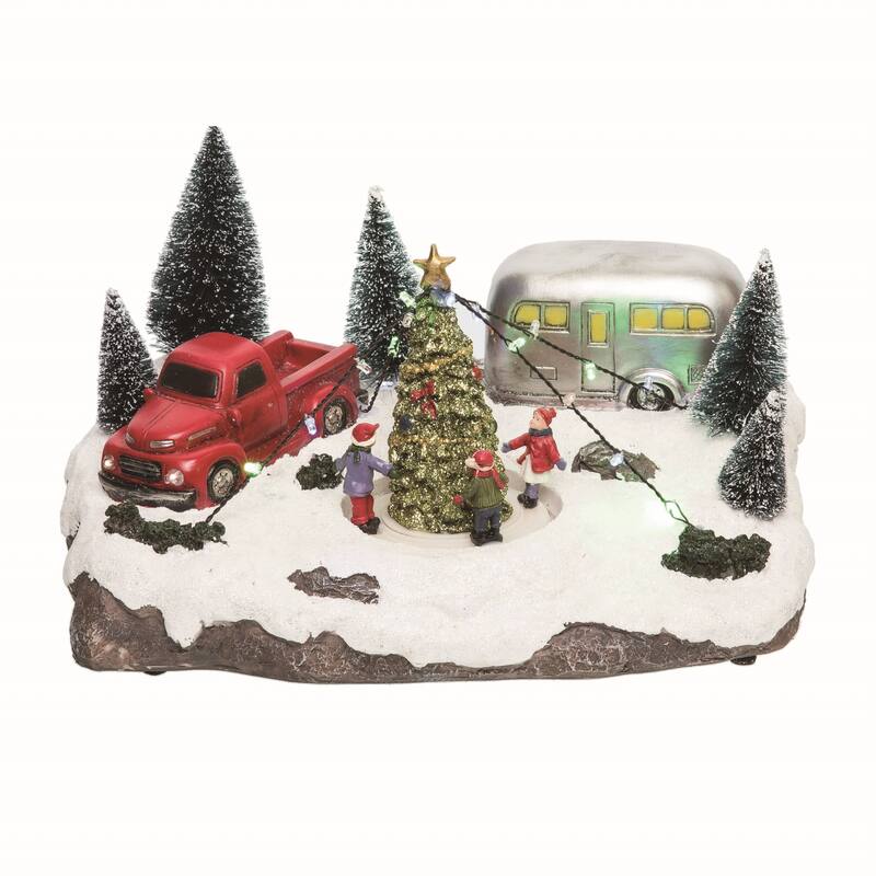 Transpac Resin White Christmas Light Up Musical Camper Scene