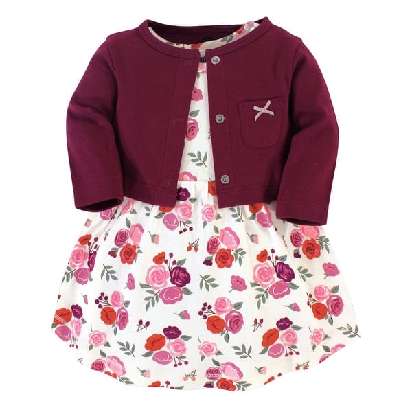 slide 1 of 1, Hudson Baby Infant and Baby Girl Cotton Dress and Cardigan 2pc Set, Fall Floral 0-3 Months - Fall Floral
