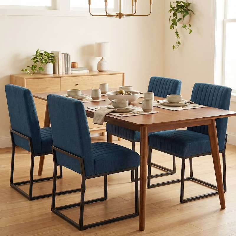 Mid Century Modern Dining Chair with Black Metal Legs