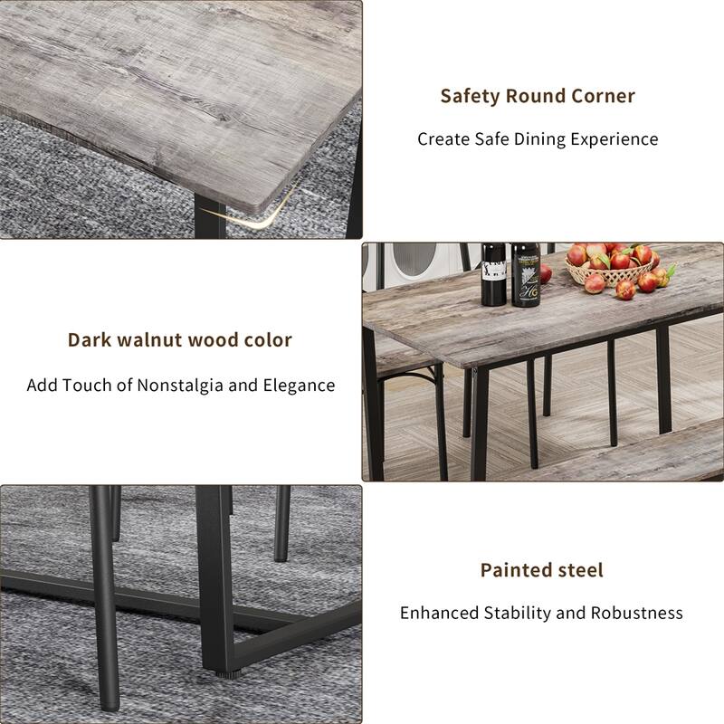 Four-Piece Set Table and Chair with Backrest,Solid Structure