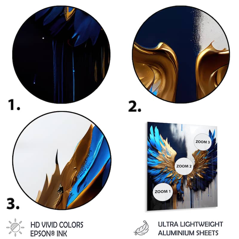 Designart 'Blue And Gold Angel Wings I' Wings Angel Metal Wall Art