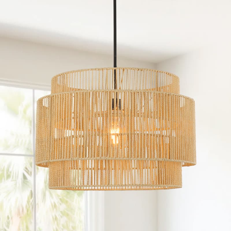 1-Light Rattan Chandelier Hand-Woven Pendant Light